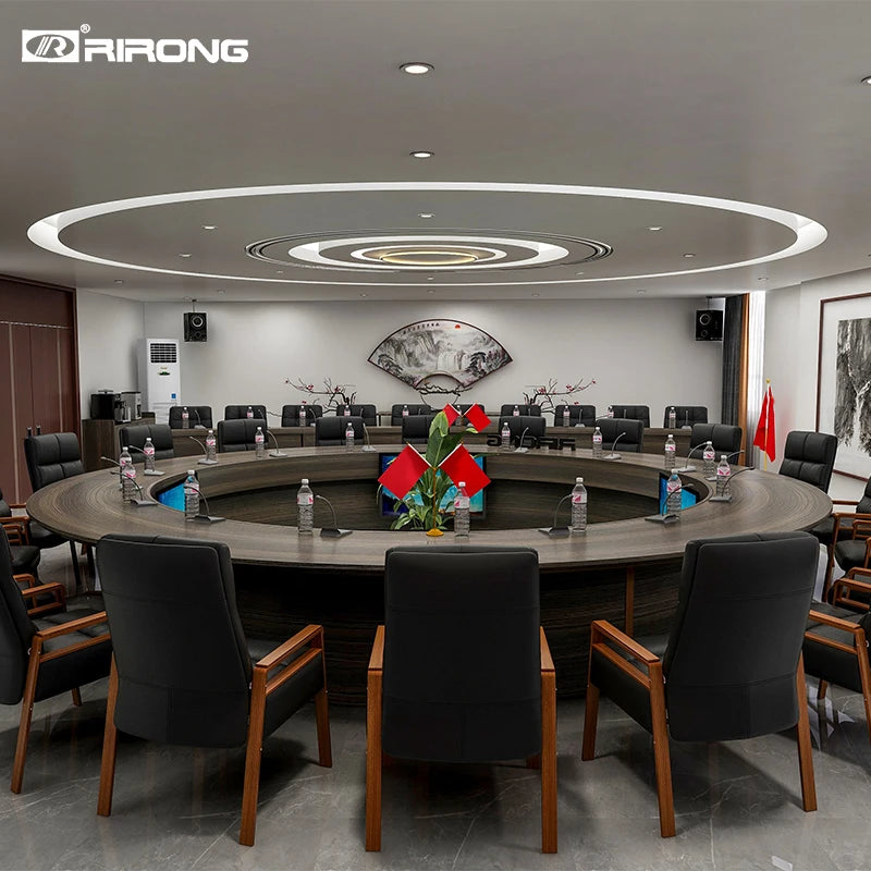 New Chinese style solid wood conference table round table simple office reception round table negotiation table and chair