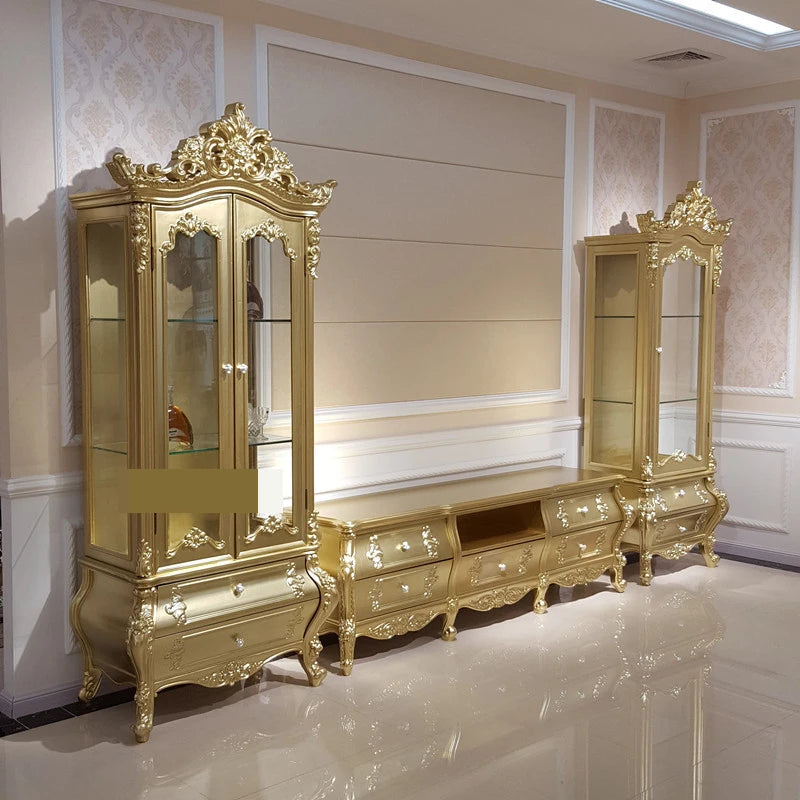 High-grade Solid Wood Single Door Double Door Solid Wood European Style Wine Cabinet Golden Entrance Cabinet TV Cabinet