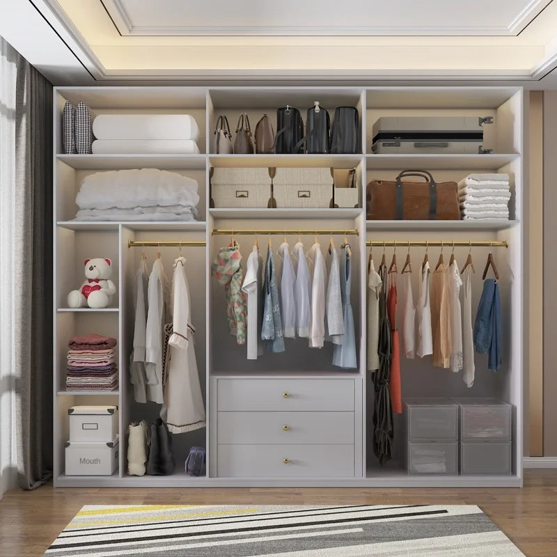 Wardrobe bedroom household combination cabinet minimalist wardrobe with top cabinet wooden wardrobe