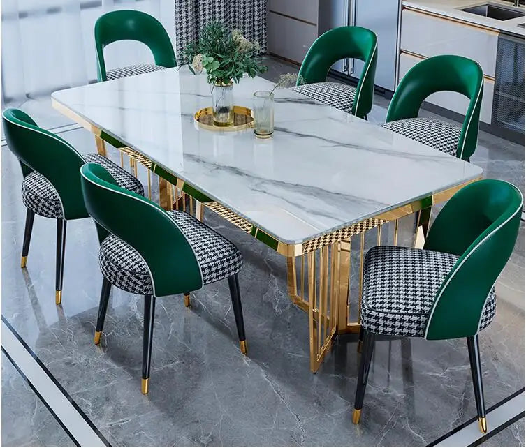 High-End Rectangular Marble Dining Table and Chair Set