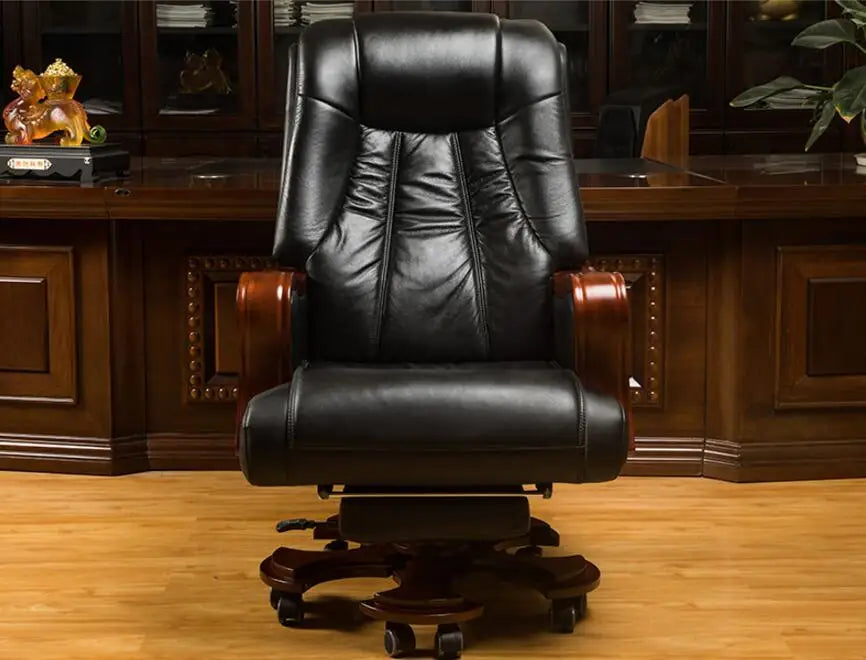 Leather boss chair can be reclining massage big chair business solid wood swivel chair computer chair family lift office chair