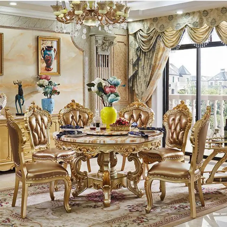 Luxury Marble Dining Table Set with Turntable