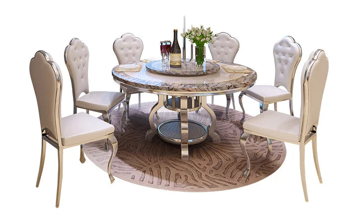 European Marble Round Dining Table – Simple Modern Design for 10
