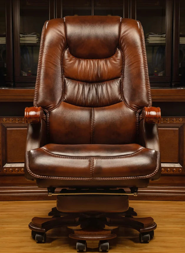 Leather boss chair business massage executive chair solid wood office chair reclining lift swivel chair home computer chair