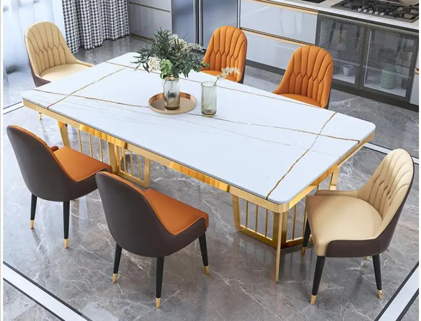 High-End Rectangular Marble Dining Table and Chair Set