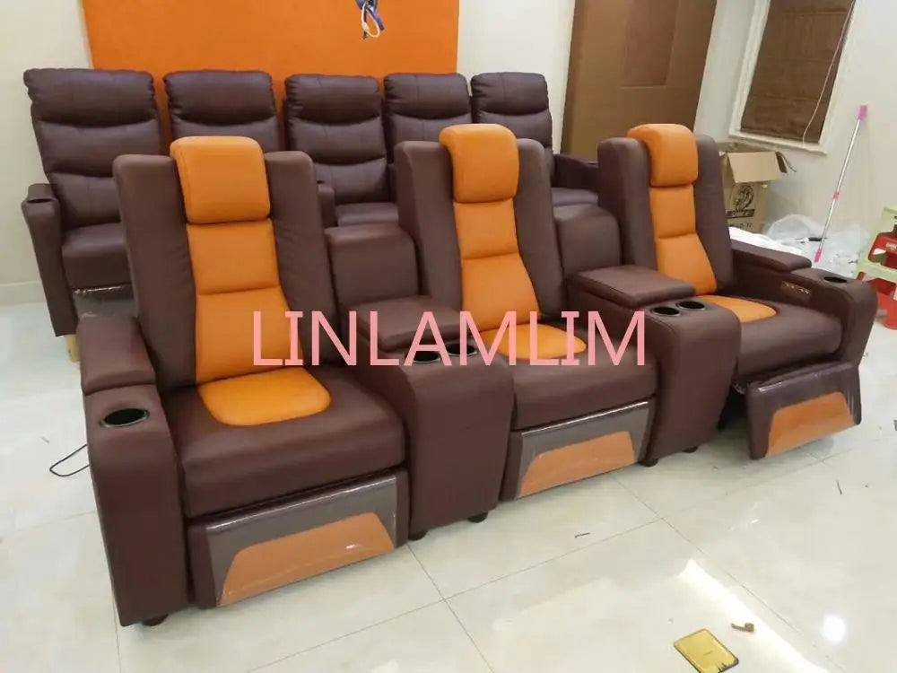 Linlam Double Power Reclining Chair Italian Leather Seat Electric Recliner Sofa Multifunctional Cinema Couch with Cup Holder,USB
