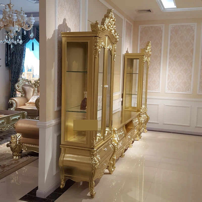 High-grade Solid Wood Single Door Double Door Solid Wood European Style Wine Cabinet Golden Entrance Cabinet TV Cabinet