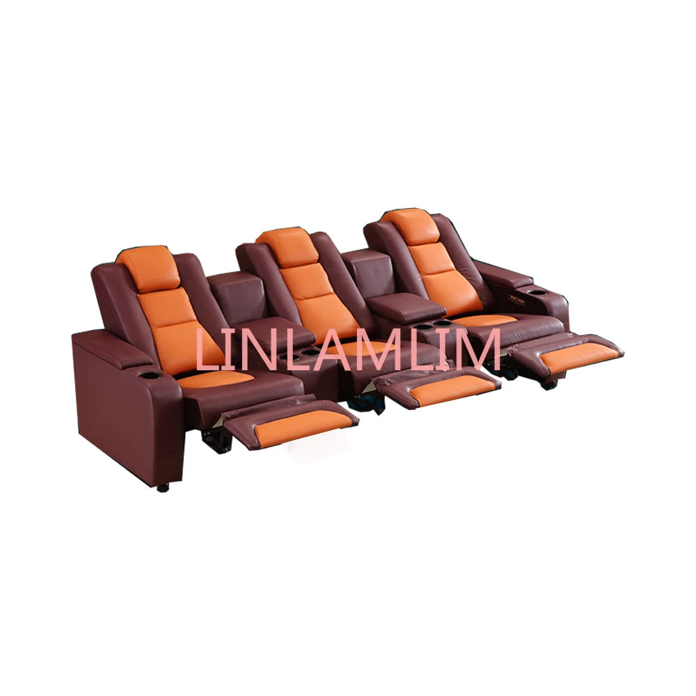 Linlam Double Power Reclining Chair Italian Leather Seat Electric Recliner Sofa Multifunctional Cinema Couch with Cup Holder,USB