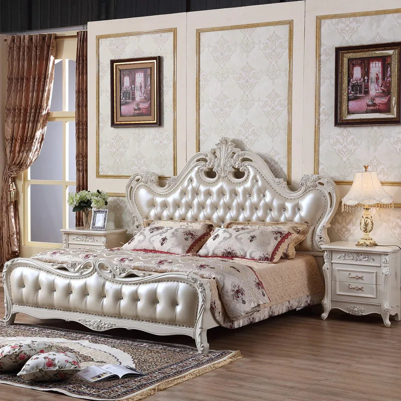 European-style carved leather wedding bed,