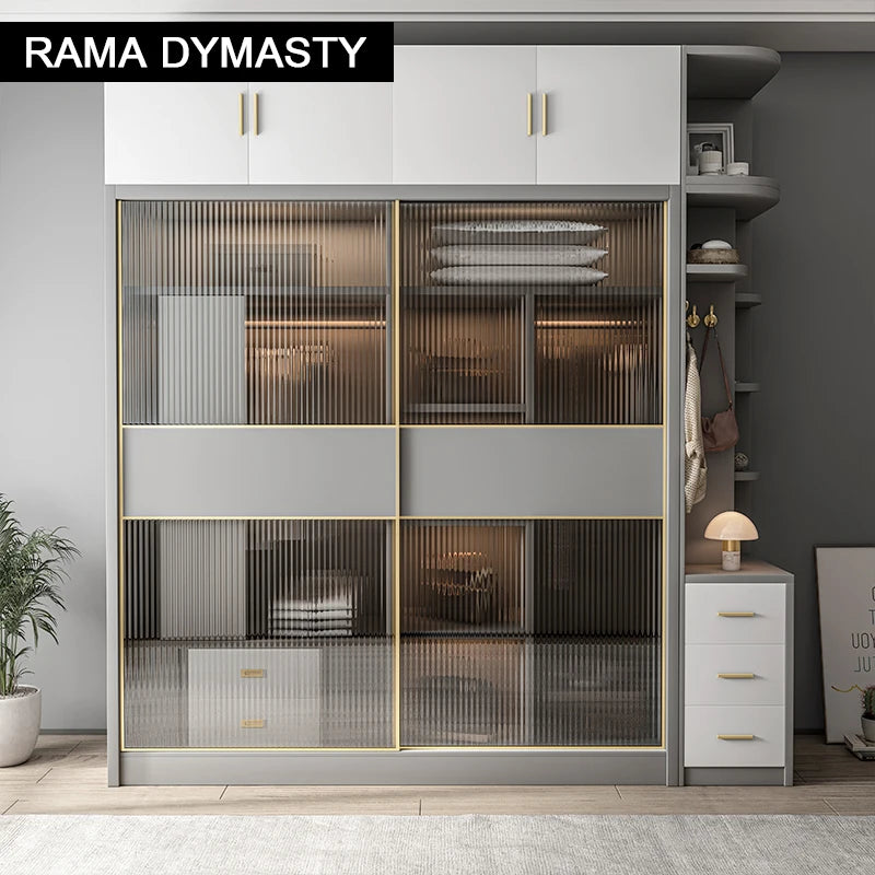 Wardrobe storage large capacity fashion wardrobe double hanging assembly cabinet reinforcement sliding wooden closet furniture