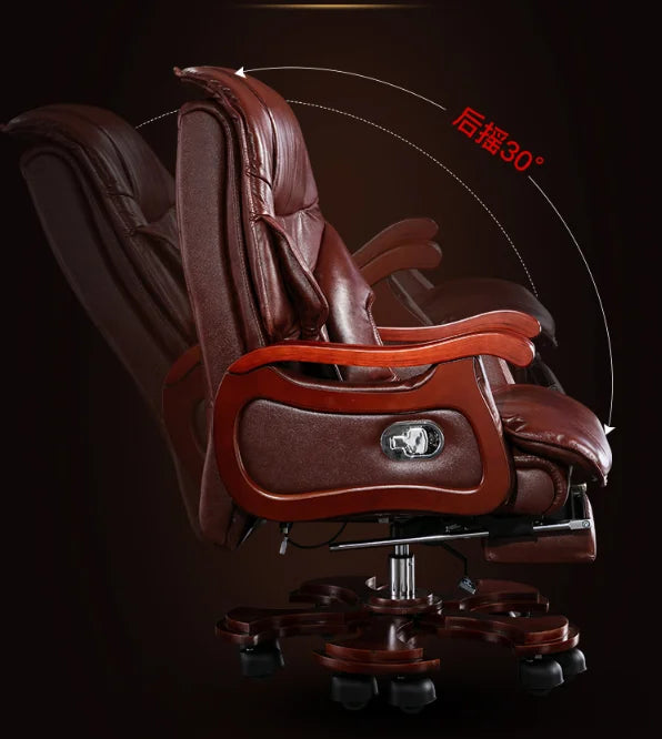 Leather boss chair home business office chair reclining lift massage armchair solid wood swivel chair