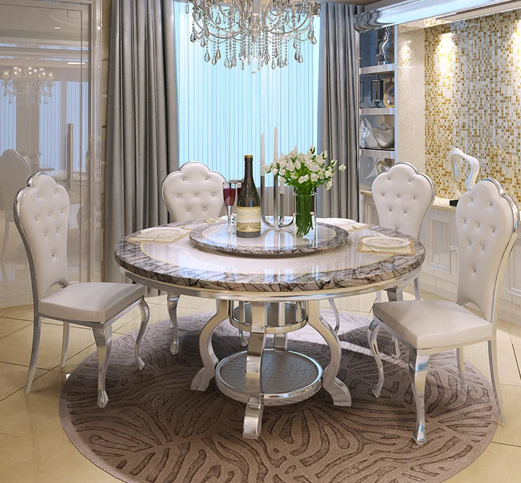 European Marble Round Dining Table – Simple Modern Design for 10
