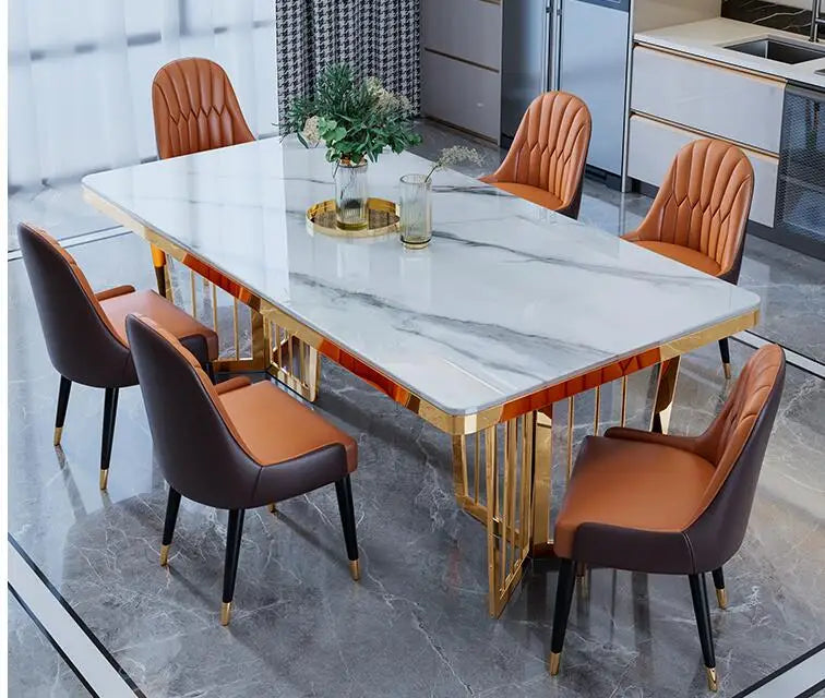High-End Rectangular Marble Dining Table and Chair Set