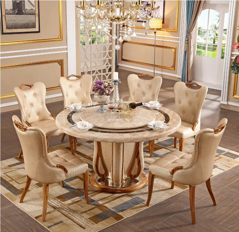 European Marble Round Table with Chair Combination