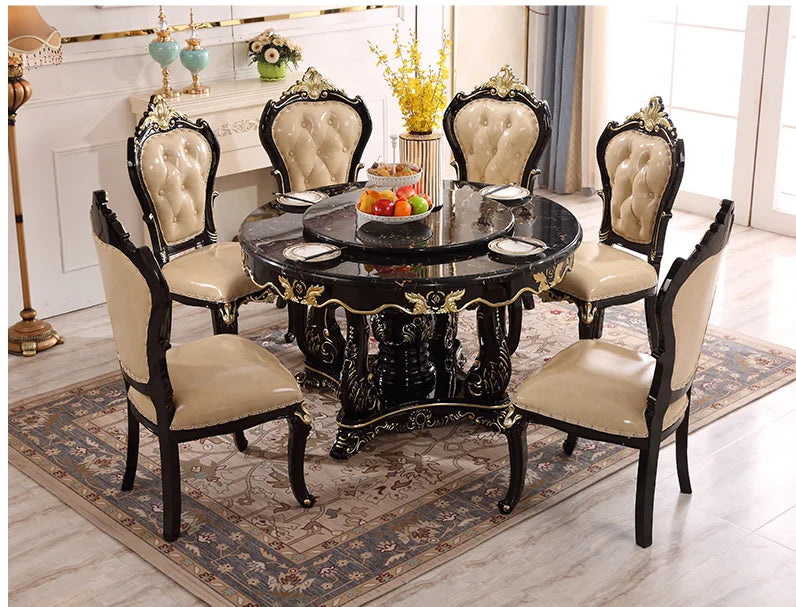 European Style Solid Wood Dining Table and Chair Set