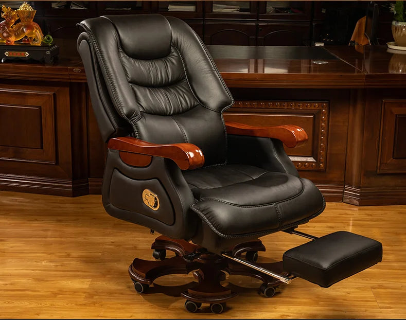 Leather boss chair business massage executive chair solid wood office chair reclining lift swivel chair home computer chair