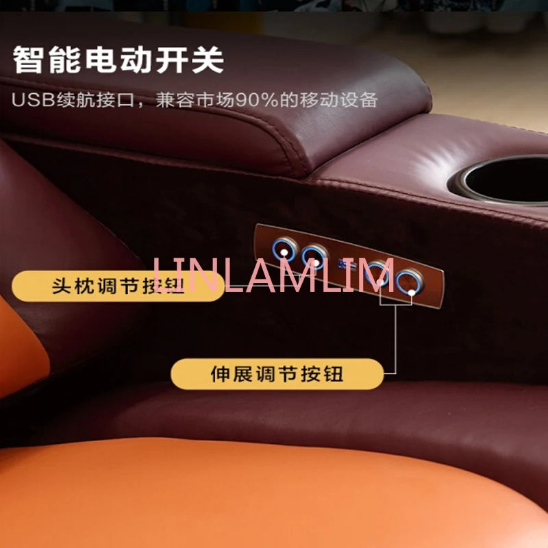 Linlam Double Power Reclining Chair Italian Leather Seat Electric Recliner Sofa Multifunctional Cinema Couch with Cup Holder,USB