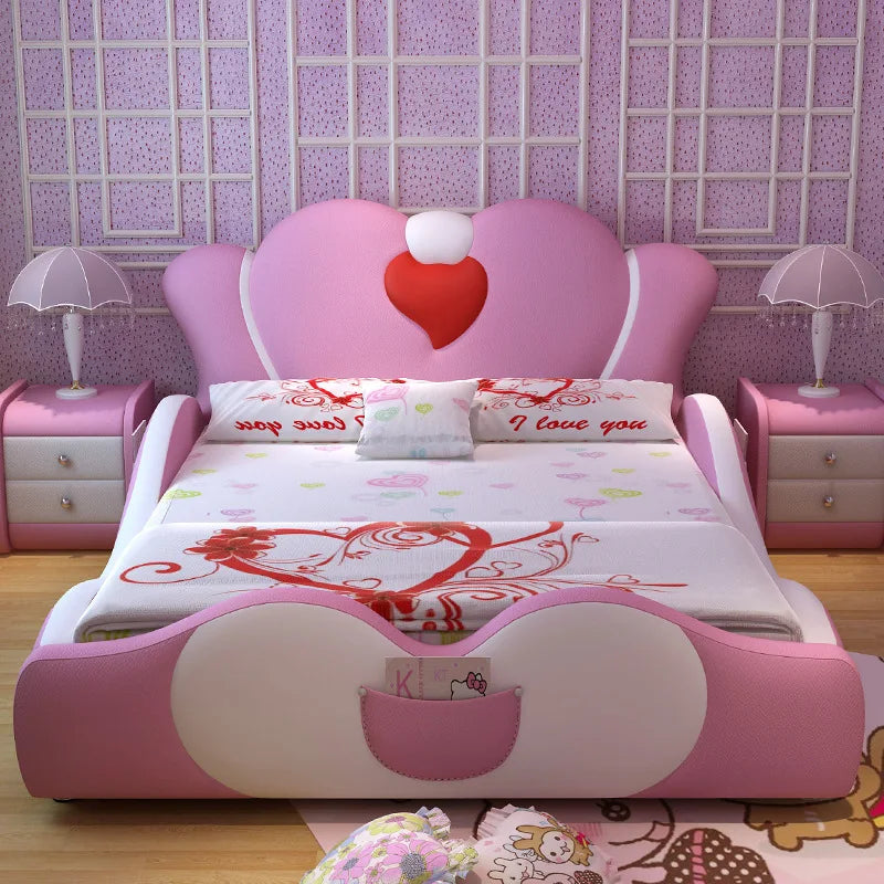 Modern Bedroom Furniture Set – Solid Wood Bed Frame with Leather Bed