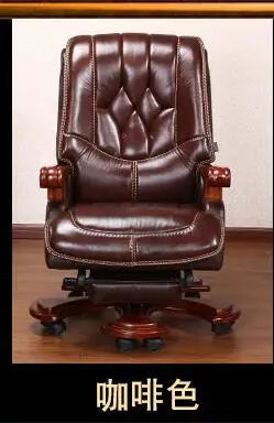 Leather boss chair can lie down high-grade massage computer chair family office chair solid wood swivel chair big class chair.