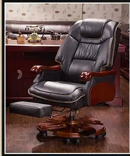 Home leather boss chair office chair massage can lie turning chair computer chair cowhide solid wood big class chair.
