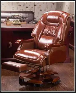 Home leather boss chair office chair massage can lie turning chair computer chair cowhide solid wood big class chair.