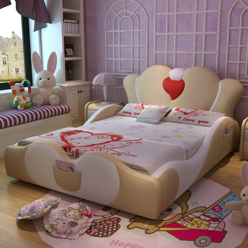 Modern Bedroom Furniture Set – Solid Wood Bed Frame with Leather Bed