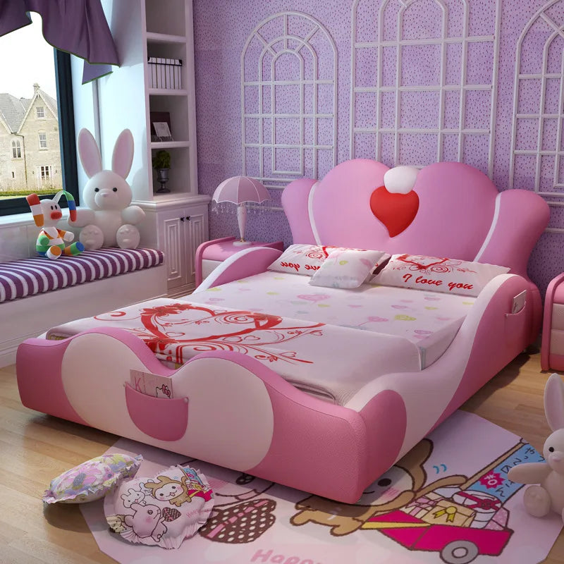 Modern Bedroom Furniture Set – Solid Wood Bed Frame with Leather Bed