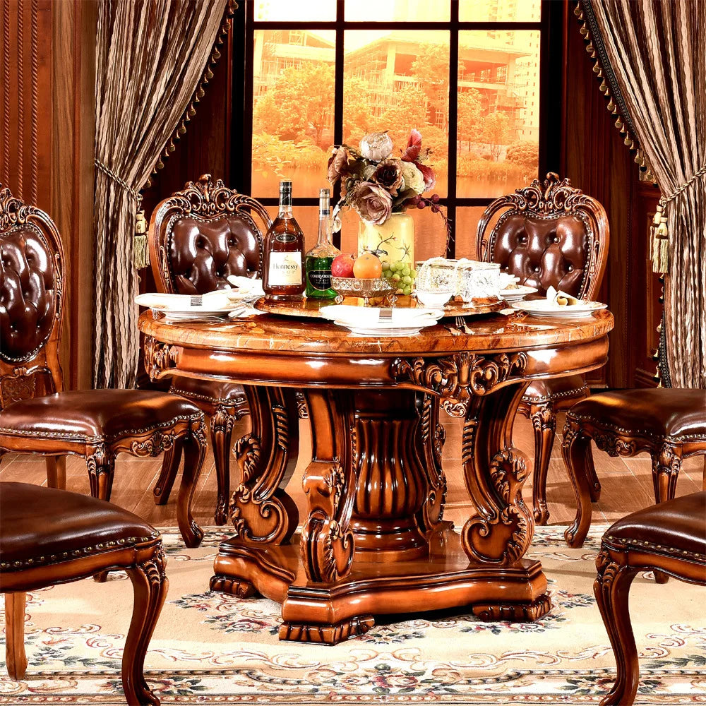 Modern Style Marble Italian Dining Table, 100% Solid Wood Italy Style Luxury round Dining Table set stn001