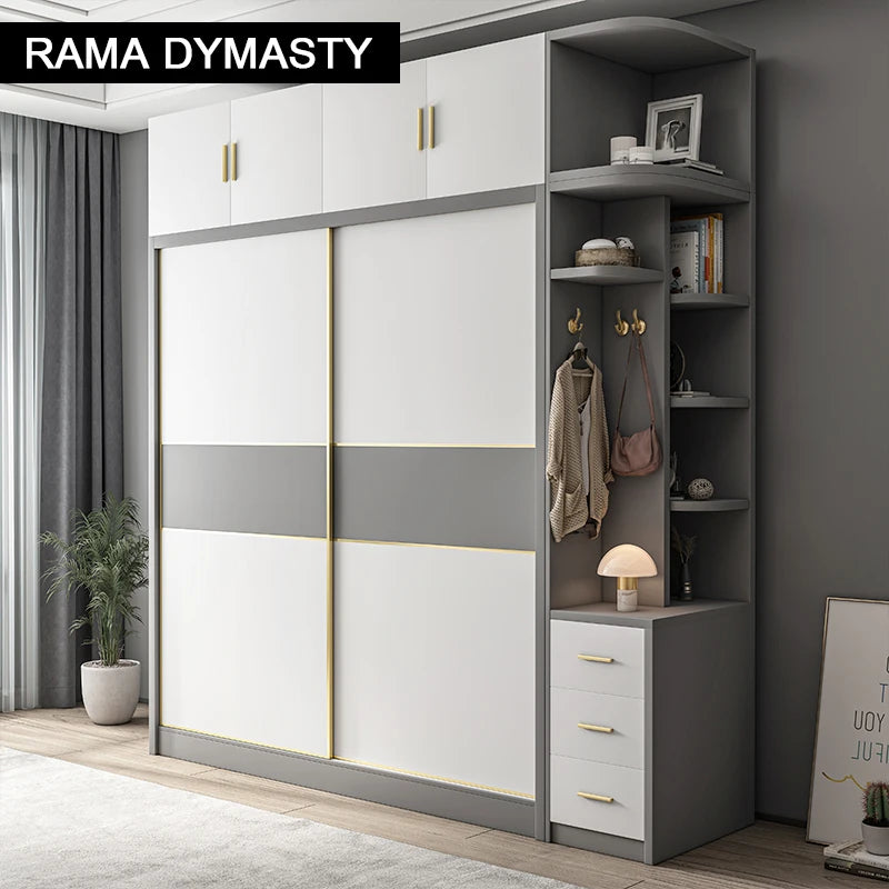 Wardrobe storage large capacity fashion wardrobe double hanging assembly cabinet reinforcement sliding wooden closet furniture