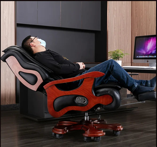 Leather boss chair home business office chair reclining lifting massage computer chair solid wood rotating chair big class chair