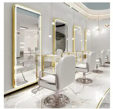 Barbershop Hair Salon Mirror – Single-Sided & Double-Sided Full-Body Mirror with Light, for Hairdressing and Web Celebrity Use