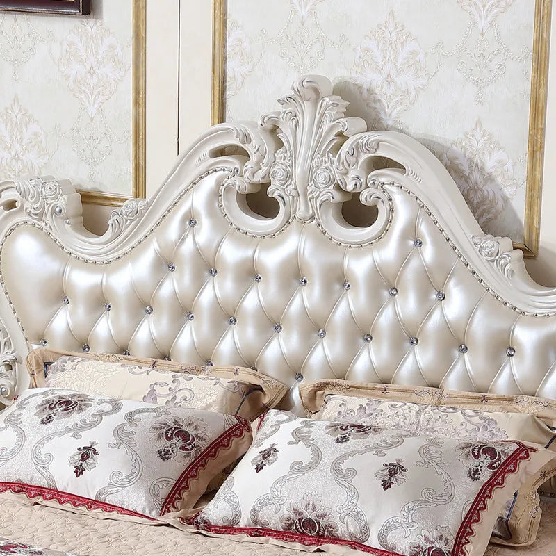 European-style carved leather wedding bed,