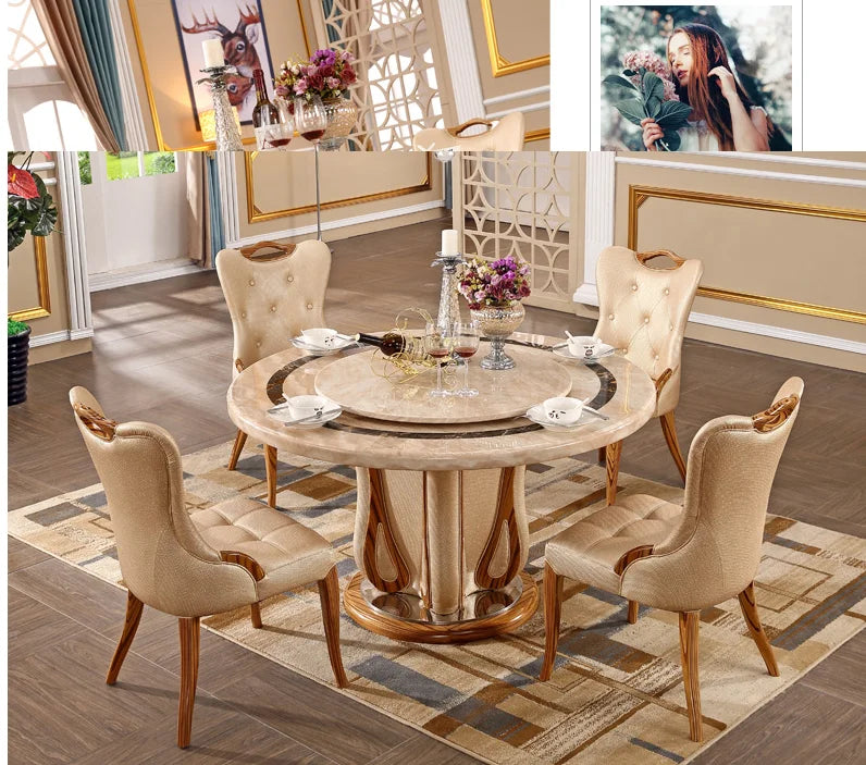 European Marble Round Table with Chair Combination