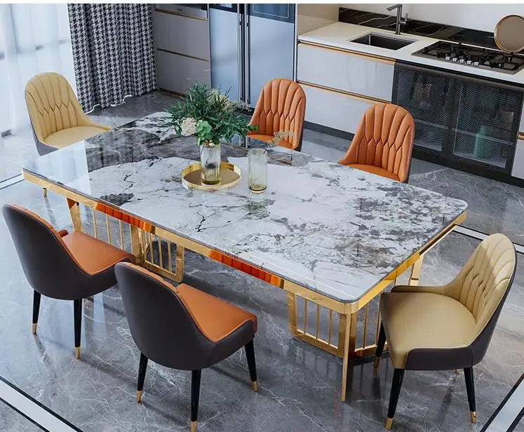 High-End Rectangular Marble Dining Table and Chair Set