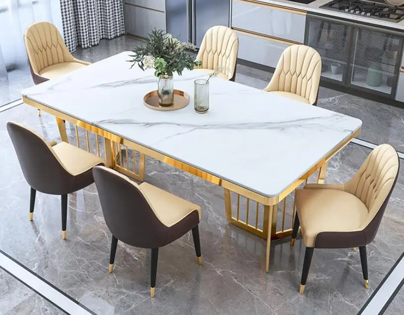 High-End Rectangular Marble Dining Table and Chair Set