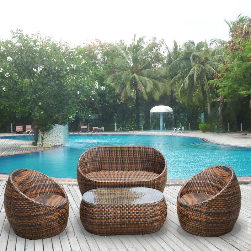 Waterproof sun block Garden furniture Outdoor furniture sofa balcony rattan chair tea table garden simple wicker furniture