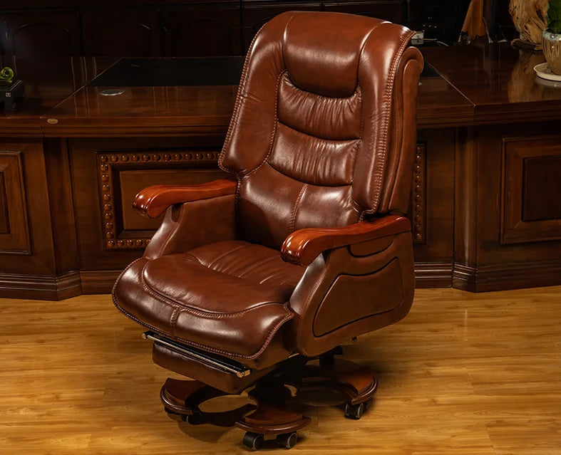 Leather boss chair business massage executive chair solid wood office chair reclining lift swivel chair home computer chair