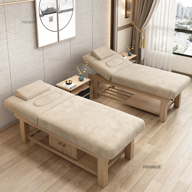 Beauty Salon Professional Massage Table – Luxury Solid Wood Massage Bed, European Salon Furniture, Home Spa & Tattoo Bed
