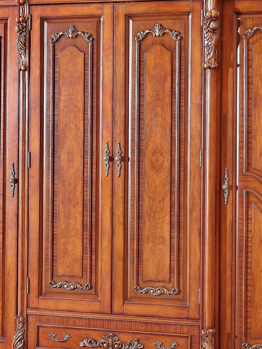 American Country Solid Wood Wardrobe – European-Style Retro, 4 Doors, Custom Luxury