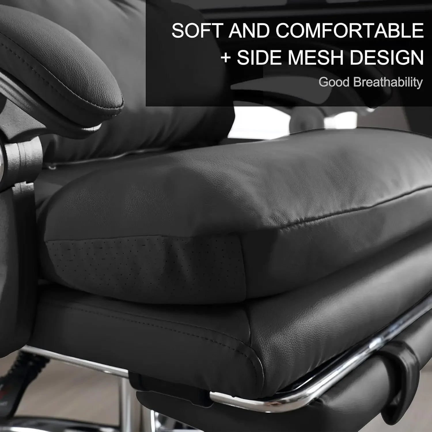 Office Chair with Foot Rest - High Back Executive Chair with Padded Linkage Armrests, Reclining Desk Chair with Wheels,