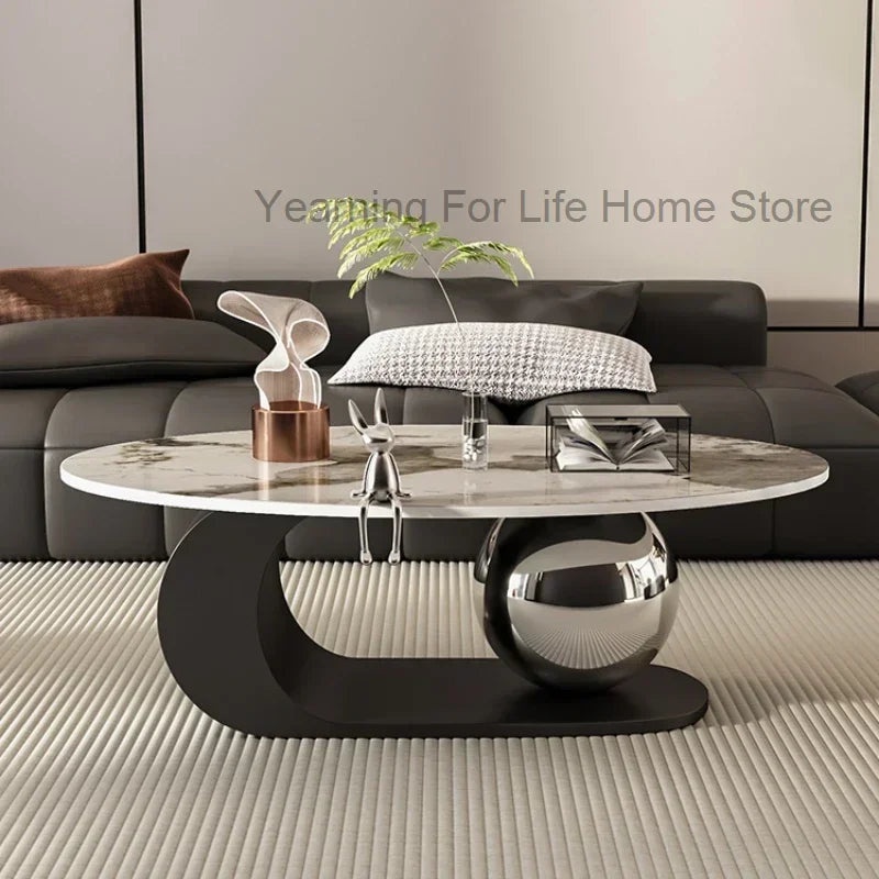 Nordic Retractable Coffee Table – Luxury Minimalist Oval Design