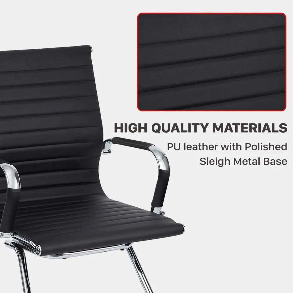 Office Guest Chair Meeting Room Chair Leather Reception Chair without Wheel with Sled Base for Waiting Room Conference