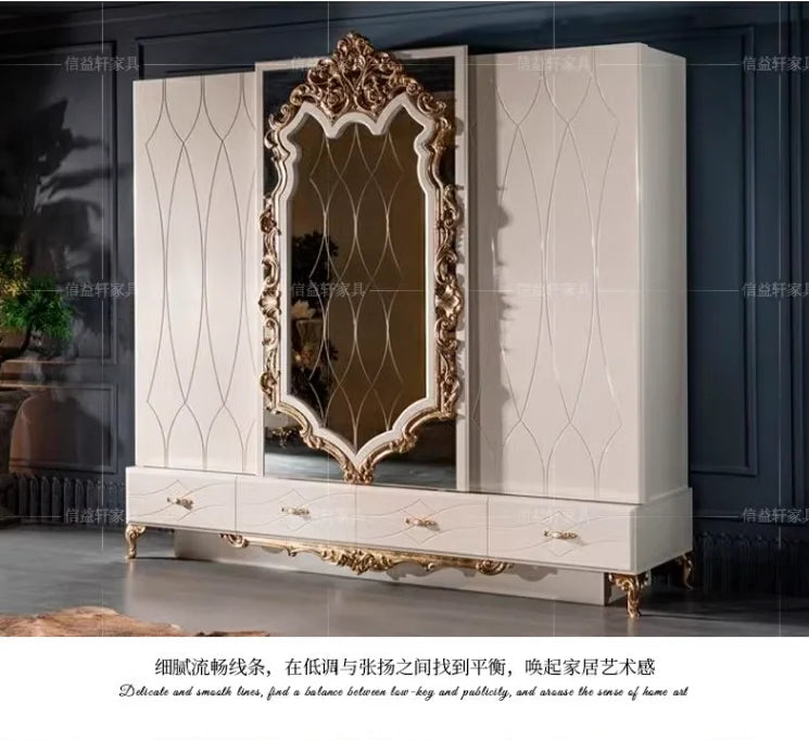 European Style Solid Wood Wardrobe – Carved, Luxury French Design, Customizable Villa Storage Cabinet