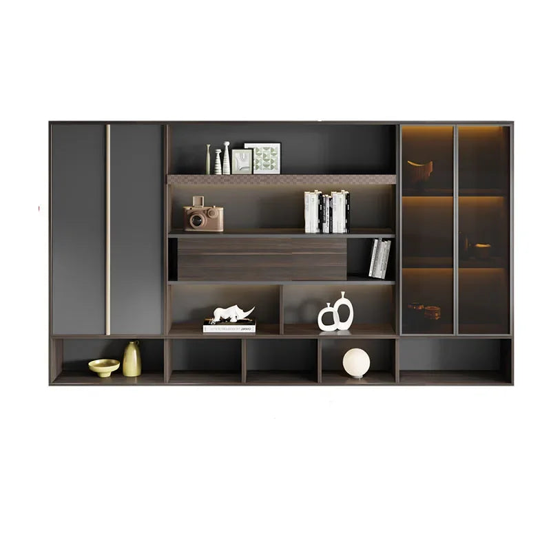 Vertical filing cabinet organizer with a compact design, featuring tall open office cupboards and Nordic modern style, perfect for storage and organization.