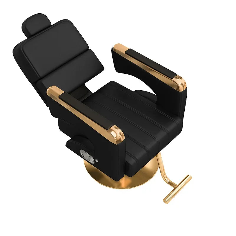 Aesthetic Barbers Armchair – Black & Gold Rotating Professional Hairdressing Chair, Stylist Pedicure Salon Furniture