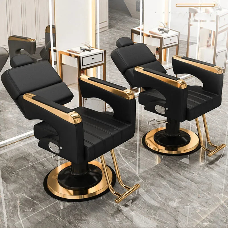 Aesthetic Barbers Armchair – Black & Gold Rotating Professional Hairdressing Chair, Stylist Pedicure Salon Furniture