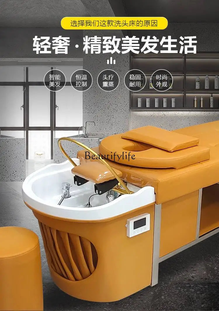 Thai Head Therapy Water Circulation Shampoo Chair Barber Shop for Hair Salon Fumigation Massage Couch