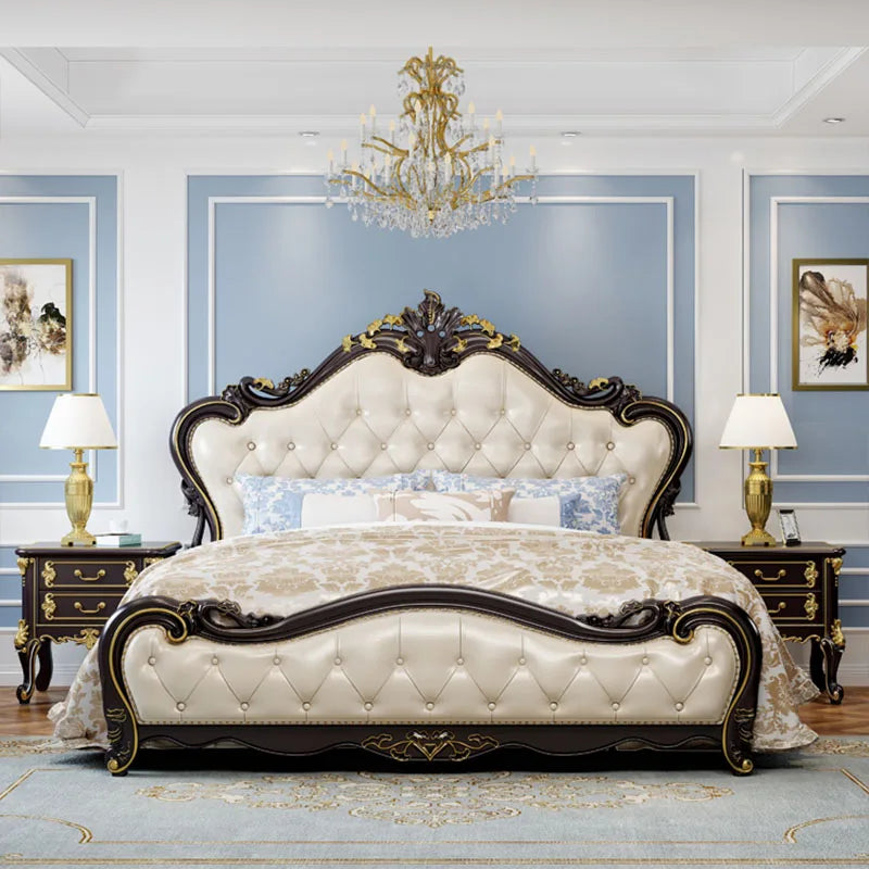 European King Size Double Bed with Luxury Side Tables - Modern White Storage Bedroom Furniture.