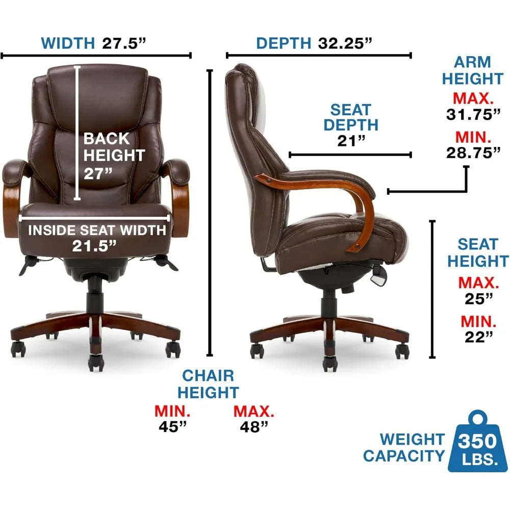 La-Z-Boy Delano Big & Tall Executive Office Chair, High Back Ergonomic Lumbar Support, Bonded Leather, Brown