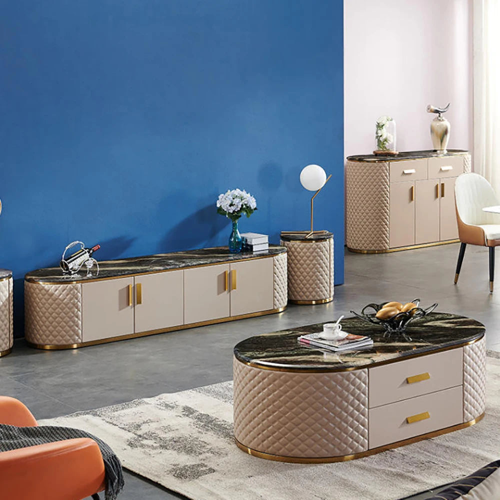 Modern Gold Frame Marble Coffee Tables And Tv Stand Set Furniture